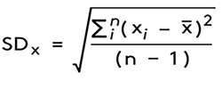 Illustrasjon som viser utregninga av standardavviket til: x(SDx):