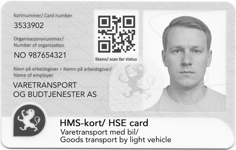 BIldet viser et HMS-kort for varetransport