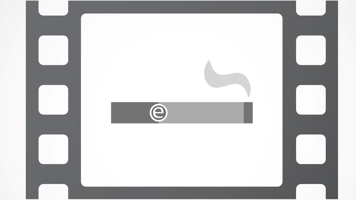 Illustrasjon e-sigarett med røyk i filmstripe
